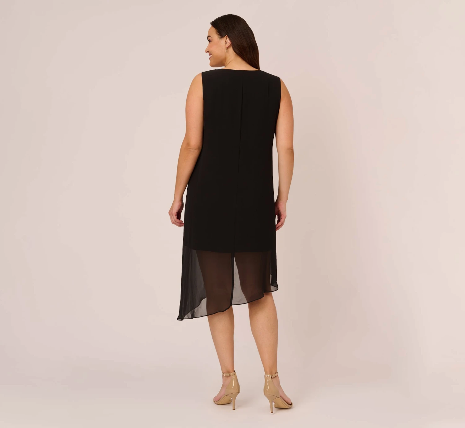 Adrianna Papell Plus Size Sleeveless Chiffon Dress With Cascading Details In Black 4 Adrianna Papell Plus Size Sleeveless Chiffon Dress With Cascading Details In Black - Image 4