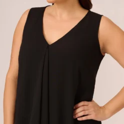 Adrianna Papell Plus Size Sleeveless Chiffon Dress With Cascading Details In Black 8 Adrianna Papell Plus Size Sleeveless Chiffon Dress With Cascading Details In Black -Glam Mirth Sales AP1D105051 AA002 Plus Detail