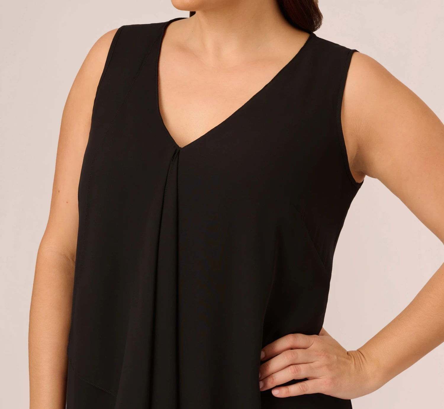 Adrianna Papell Plus Size Sleeveless Chiffon Dress With Cascading Details In Black 3 Adrianna Papell Plus Size Sleeveless Chiffon Dress With Cascading Details In Black - Image 3