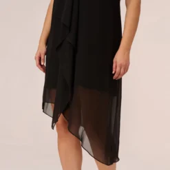 Adrianna Papell Plus Size Sleeveless Chiffon Dress With Cascading Details In Black 10 Adrianna Papell Plus Size Sleeveless Chiffon Dress With Cascading Details In Black -Glam Mirth Sales AP1D105051 AA002 Plus Lifestyle