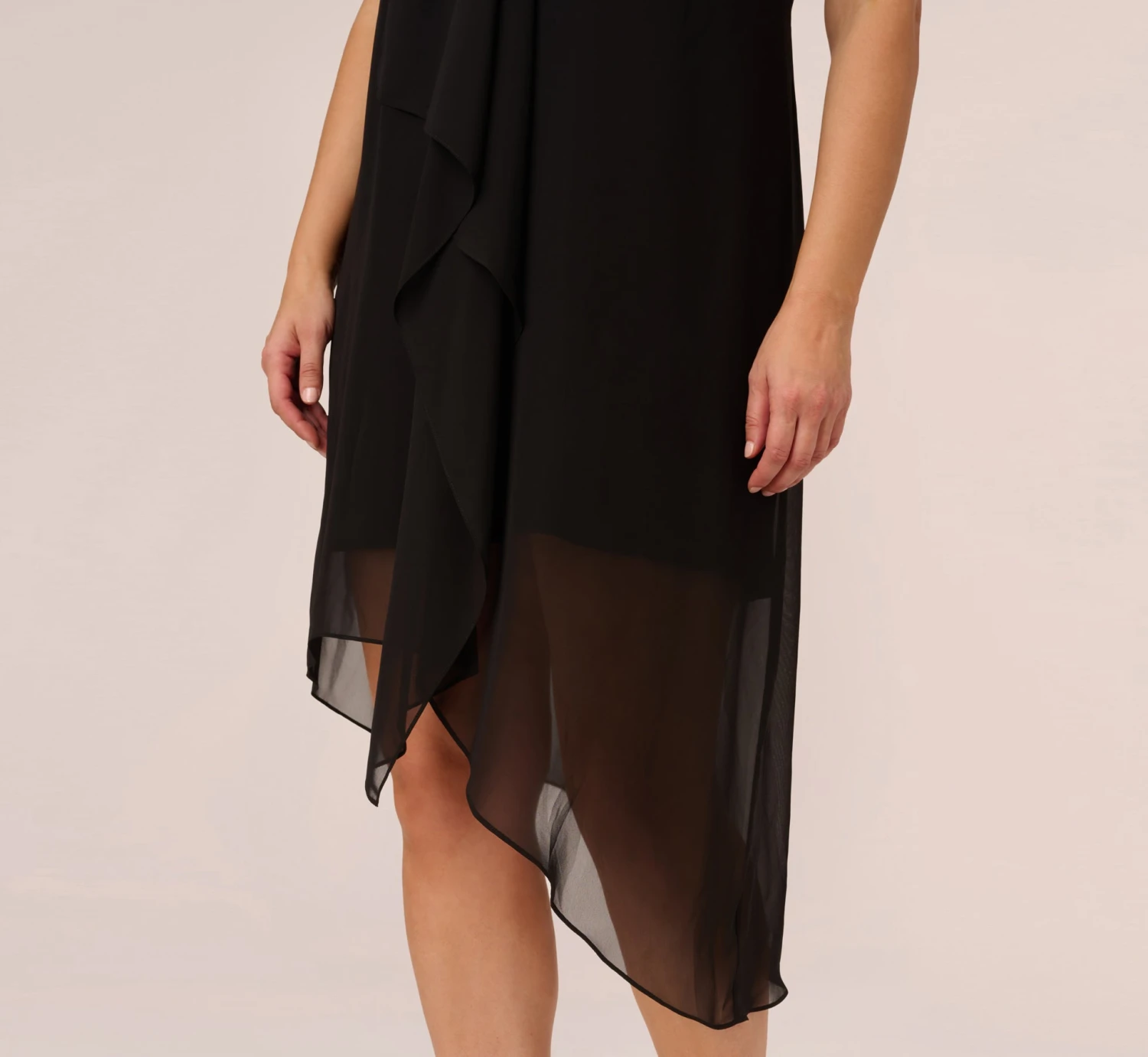 Adrianna Papell Plus Size Sleeveless Chiffon Dress With Cascading Details In Black 5 Adrianna Papell Plus Size Sleeveless Chiffon Dress With Cascading Details In Black - Image 5