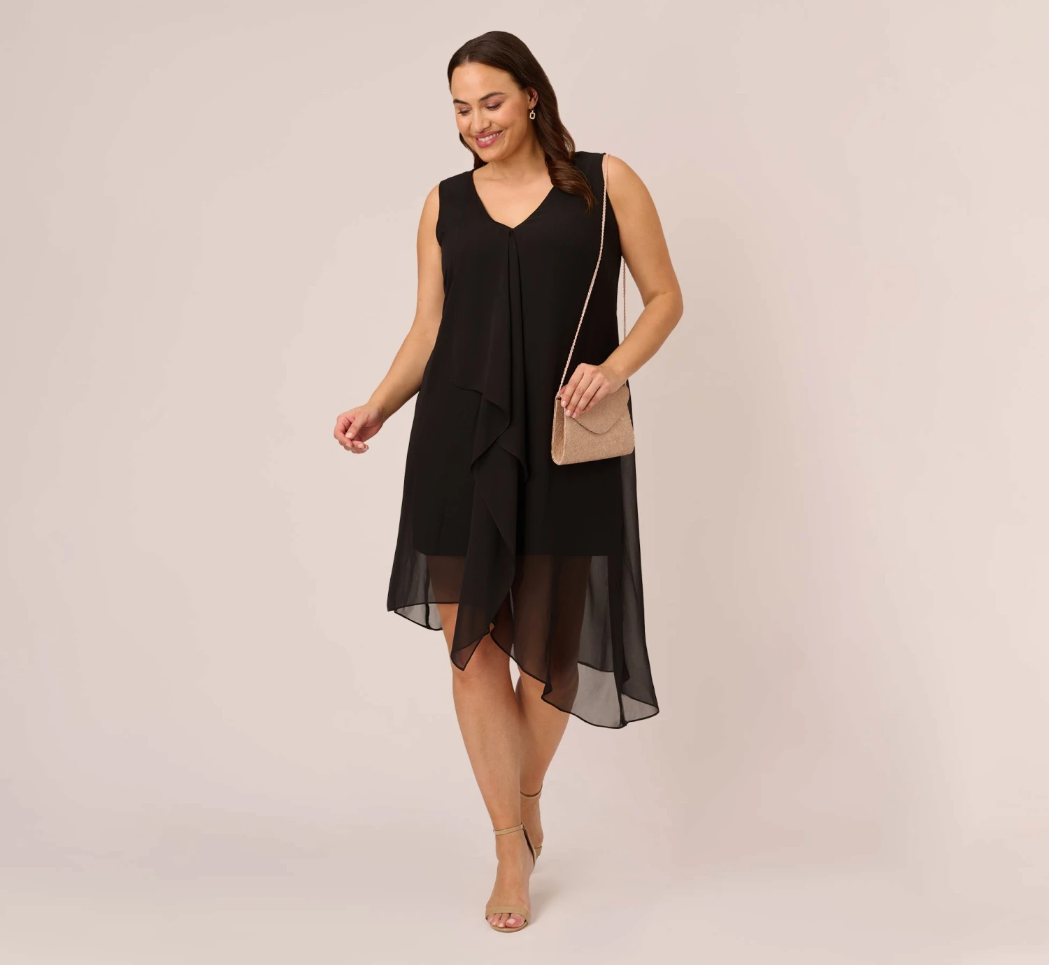 Adrianna Papell Plus Size Sleeveless Chiffon Dress With Cascading Details In Black 2 Adrianna Papell Plus Size Sleeveless Chiffon Dress With Cascading Details In Black - Image 2