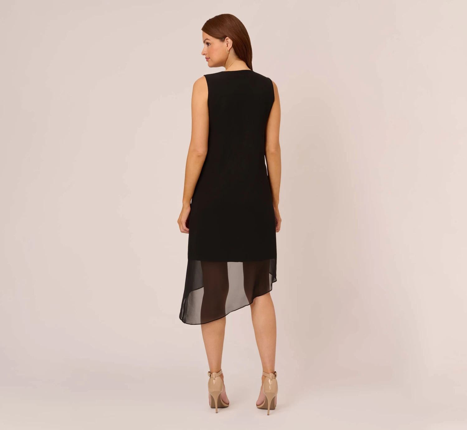 Adrianna Papell Sleeveless Chiffon Dress With Cascading Details In Black 4 Adrianna Papell Sleeveless Chiffon Dress With Cascading Details In Black - Image 4