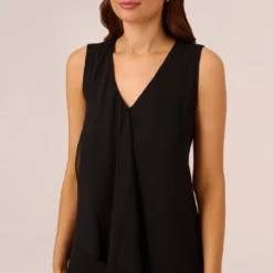 Adrianna Papell Sleeveless Chiffon Dress With Cascading Details In Black 8 Adrianna Papell Sleeveless Chiffon Dress With Cascading Details In Black -Glam Mirth Sales AP1D105051 AA002 Regular Detail