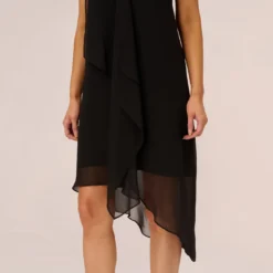Adrianna Papell Sleeveless Chiffon Dress With Cascading Details In Black 10 Adrianna Papell Sleeveless Chiffon Dress With Cascading Details In Black -Glam Mirth Sales AP1D105051 AA002 Regular Lifestyle
