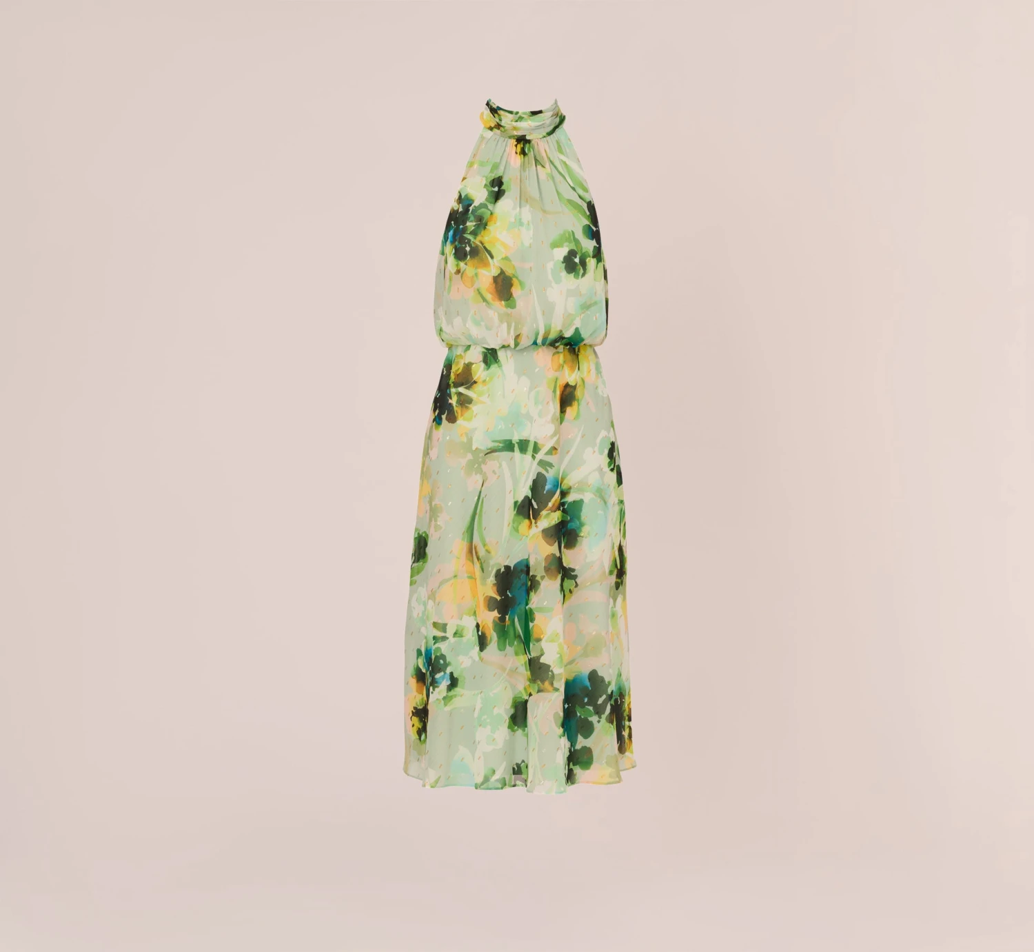 Adrianna Papell Floral Print Chiffon Halter Dress With Mock Neckline In Green Multi 5 Adrianna Papell Floral Print Chiffon Halter Dress With Mock Neckline In Green Multi - Image 5