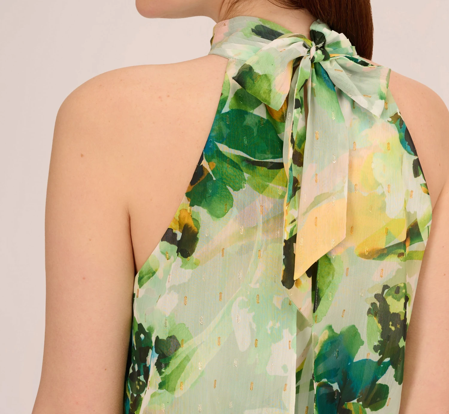 Adrianna Papell Floral Print Chiffon Halter Dress With Mock Neckline In Green Multi 7 Adrianna Papell Floral Print Chiffon Halter Dress With Mock Neckline In Green Multi - Image 7