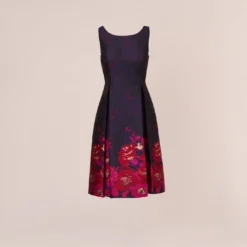 Adrianna Papell Jacquard Midi Dress With Metallic Floral Trim In Navy Pink Multi 12 Adrianna Papell Jacquard Midi Dress With Metallic Floral Trim In Navy Pink Multi -Glam Mirth Sales AP1D105054 DE980 Regular Flat