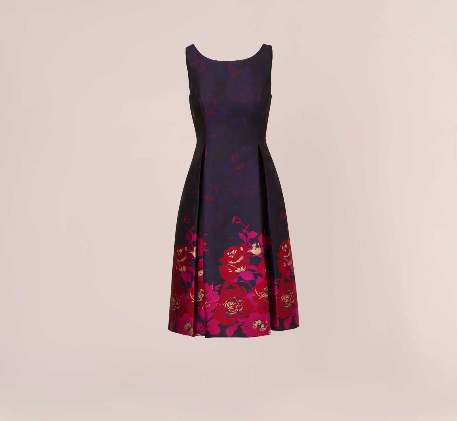 Adrianna Papell Jacquard Midi Dress With Metallic Floral Trim In Navy Pink Multi 5 Adrianna Papell Jacquard Midi Dress With Metallic Floral Trim In Navy Pink Multi - Image 5