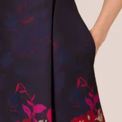 Adrianna Papell Jacquard Midi Dress With Metallic Floral Trim In Navy Pink Multi 15 Adrianna Papell Jacquard Midi Dress With Metallic Floral Trim In Navy Pink Multi -Glam Mirth Sales AP1D105054 DE980 Regular Lifestyle