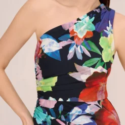 Adrianna Papell Multicolor Floral Jersey Midi Dress With One Shoulder Neckline In Dark Navy Multi 10 Adrianna Papell Multicolor Floral Jersey Midi Dress With One Shoulder Neckline In Dark Navy Multi -Glam Mirth Sales AP1D105082 BF410 Regular Detail