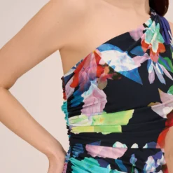 Adrianna Papell Multicolor Floral Jersey Midi Dress With One Shoulder Neckline In Dark Navy Multi 11 Adrianna Papell Multicolor Floral Jersey Midi Dress With One Shoulder Neckline In Dark Navy Multi -Glam Mirth Sales AP1D105082 BF410 Regular Lifestyle