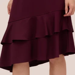 Adrianna Papell Satin Crepe Halter Midi Dress With Ruffled Hem In Bordeaux Glow -Glam Mirth Sales AP1D105092 AW504 Regular Lifestyle