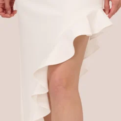 Adrianna Papell Asymmetrical Crepe Midi Dress With Flounce Hem In Ivory 10 Adrianna Papell Asymmetrical Crepe Midi Dress With Flounce Hem In Ivory -Glam Mirth Sales AP1D105097 AA194 Regular Lifestyle