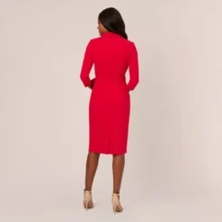 Adrianna Papell Wrap Front Dress With Three-Quarter Sleeves In Hot Ruby 9 Adrianna Papell Wrap Front Dress With Three-Quarter Sleeves In Hot Ruby -Glam Mirth Sales AP1D105115 AU610 Regular Back