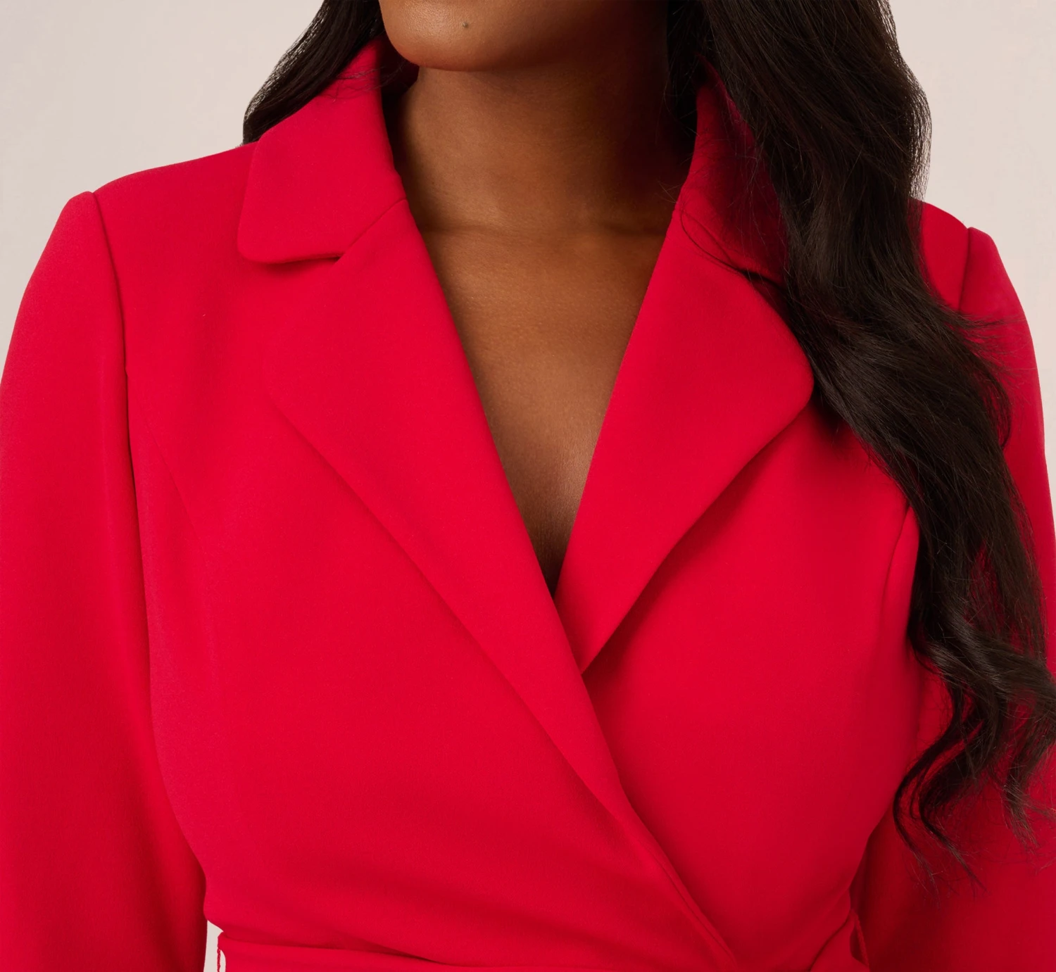 Adrianna Papell Wrap Front Dress With Three-Quarter Sleeves In Hot Ruby 3 Adrianna Papell Wrap Front Dress With Three-Quarter Sleeves In Hot Ruby - Image 3