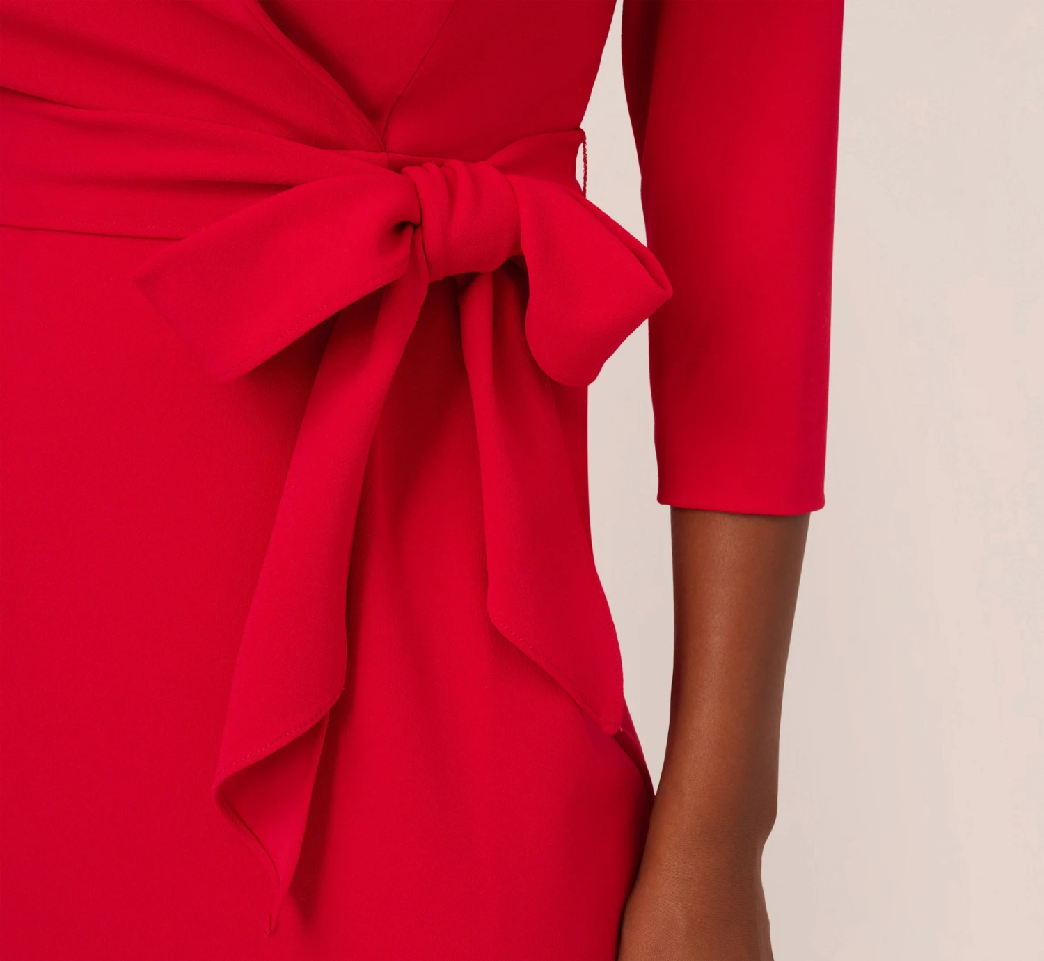 Adrianna Papell Wrap Front Dress With Three-Quarter Sleeves In Hot Ruby 5 Adrianna Papell Wrap Front Dress With Three-Quarter Sleeves In Hot Ruby - Image 5