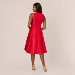 Adrianna Papell Halter Mikado Dress With Ruffle Trim In Red 12 Adrianna Papell Halter Mikado Dress With Ruffle Trim In Red -Glam Mirth Sales AP1D105116 AA610 Regular Back