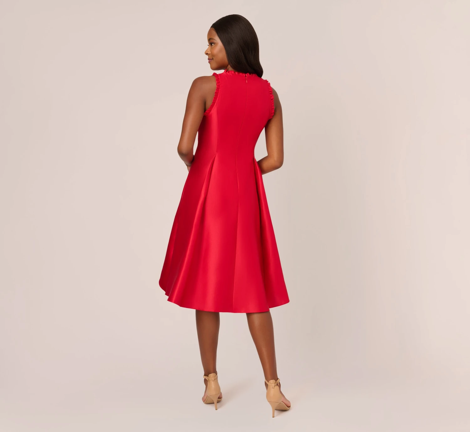 Adrianna Papell Halter Mikado Dress With Ruffle Trim In Red 6 Adrianna Papell Halter Mikado Dress With Ruffle Trim In Red - Image 6