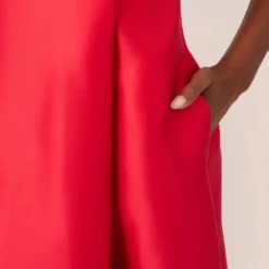 Adrianna Papell Halter Mikado Dress With Ruffle Trim In Red 11 Adrianna Papell Halter Mikado Dress With Ruffle Trim In Red -Glam Mirth Sales AP1D105116 AA610 Regular Lifestyle