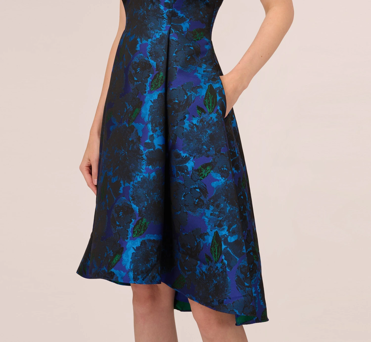 Adrianna Papell High Low Halter Floral Jacquard Dress With Ruffle Details In Blue Multi 6 Adrianna Papell High Low Halter Floral Jacquard Dress With Ruffle Details In Blue Multi - Image 6