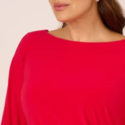 Adrianna Papell Plus Size Long Sleeve Draped Jersey Dress With Beaded Cuffs In Hot Ruby 13 Adrianna Papell Plus Size Long Sleeve Draped Jersey Dress With Beaded Cuffs In Hot Ruby -Glam Mirth Sales AP1D105124 AU610 Plus Detail