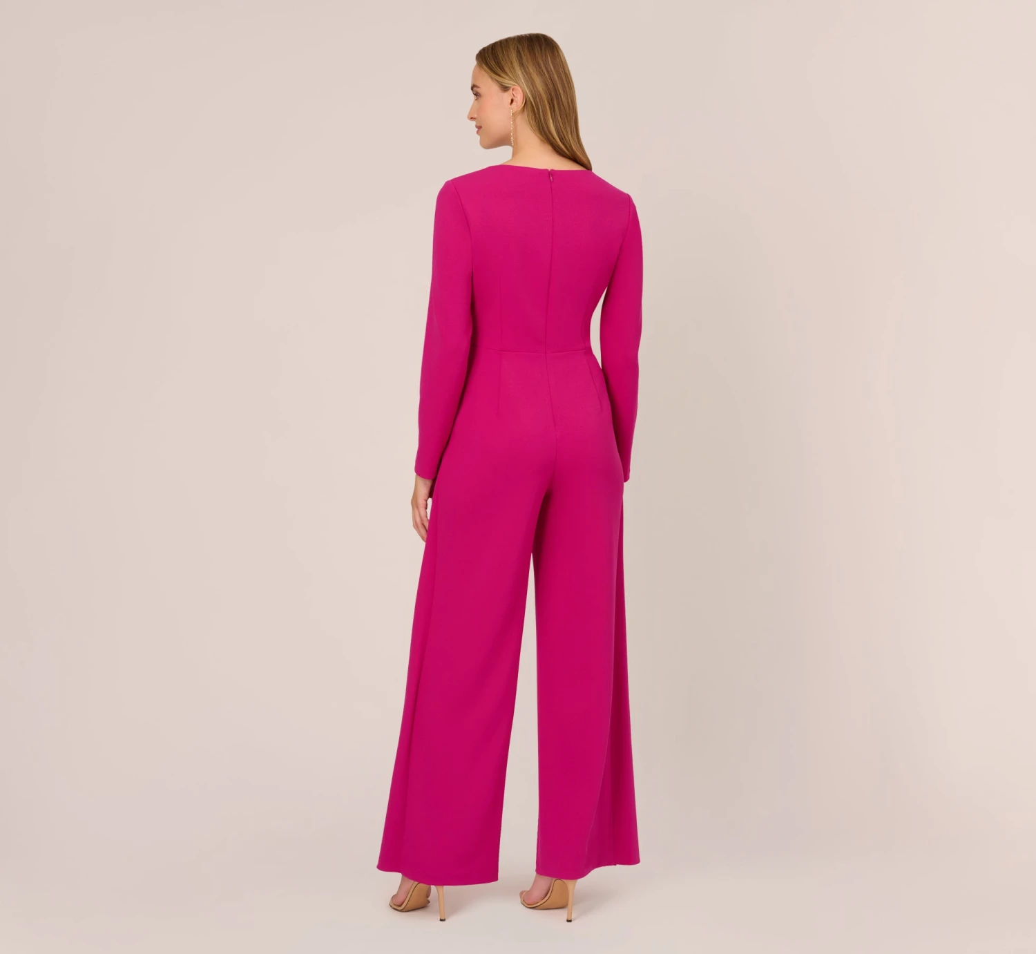 Adrianna Papell Long Sleeve Crepe Jumpsuit With Tie Front In Hot Orchid 5 Adrianna Papell Long Sleeve Crepe Jumpsuit With Tie Front In Hot Orchid - Image 5