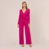 Adrianna Papell Long Sleeve Crepe Jumpsuit With Tie Front In Hot Orchid