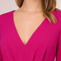 Adrianna Papell Long Sleeve Crepe Jumpsuit With Tie Front In Hot Orchid 8 Adrianna Papell Long Sleeve Crepe Jumpsuit With Tie Front In Hot Orchid -Glam Mirth Sales AP1D105130 BA670 Regular Detail