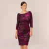 Adrianna Papell Metallic Burnout Velvet Dress With Shirred Details In Black Violet