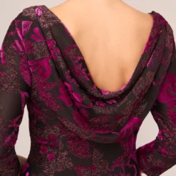 Adrianna Papell Metallic Burnout Velvet Dress With Shirred Details In Black Violet 11 Adrianna Papell Metallic Burnout Velvet Dress With Shirred Details In Black Violet -Glam Mirth Sales AP1D105146 AD505 Regular Lifestyle