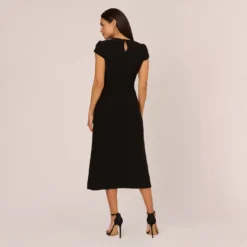 Adrianna Papell Jersey Midi Dress With Cap Sleeves In Black 9 Adrianna Papell Jersey Midi Dress With Cap Sleeves In Black -Glam Mirth Sales AP1D105151 AA002 Regular Back