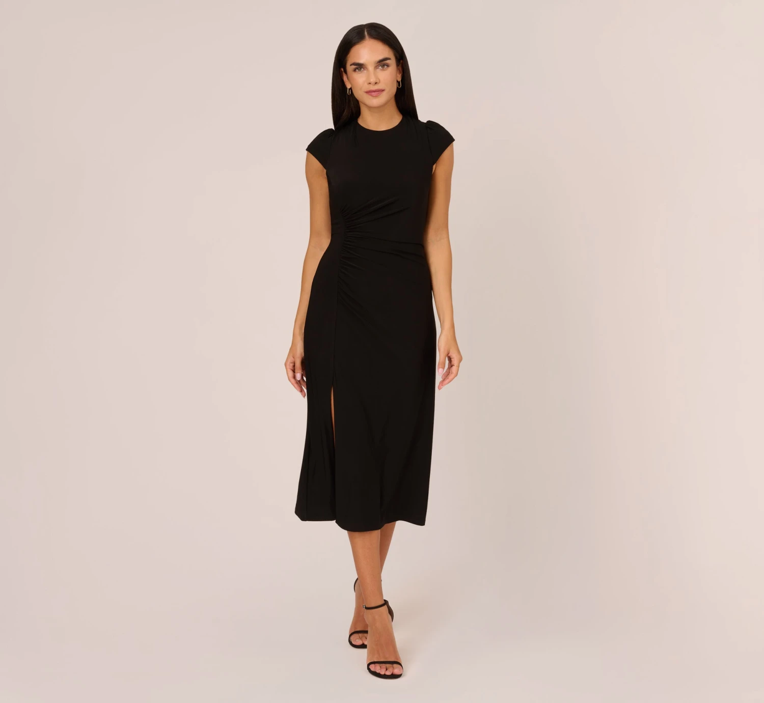 Adrianna Papell Jersey Midi Dress With Cap Sleeves In Black 1 Adrianna Papell Jersey Midi Dress With Cap Sleeves In Black