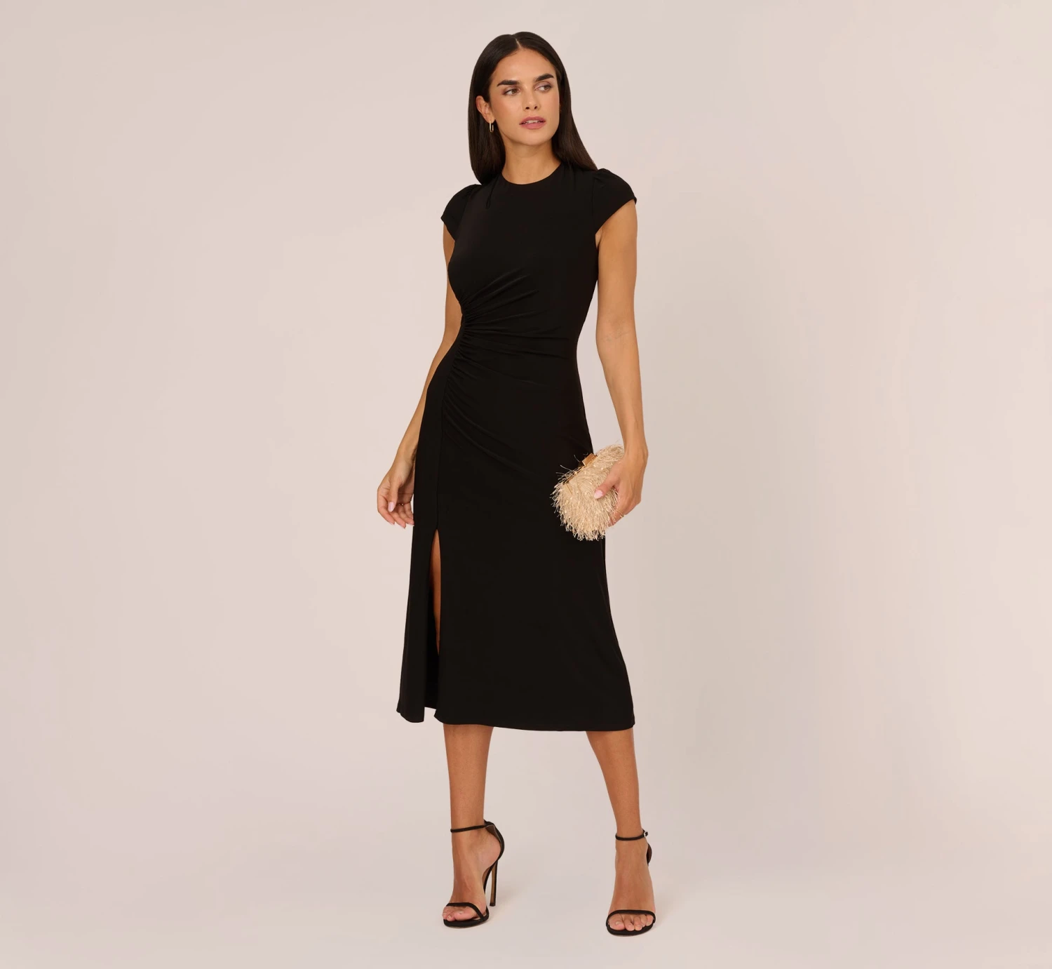 Adrianna Papell Jersey Midi Dress With Cap Sleeves In Black 2 Adrianna Papell Jersey Midi Dress With Cap Sleeves In Black - Image 2