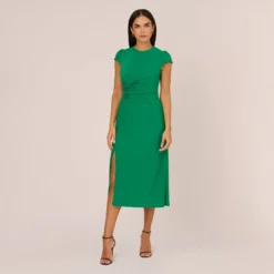 Adrianna Papell Jersey Midi Dress With Cap Sleeves In Vivid Green