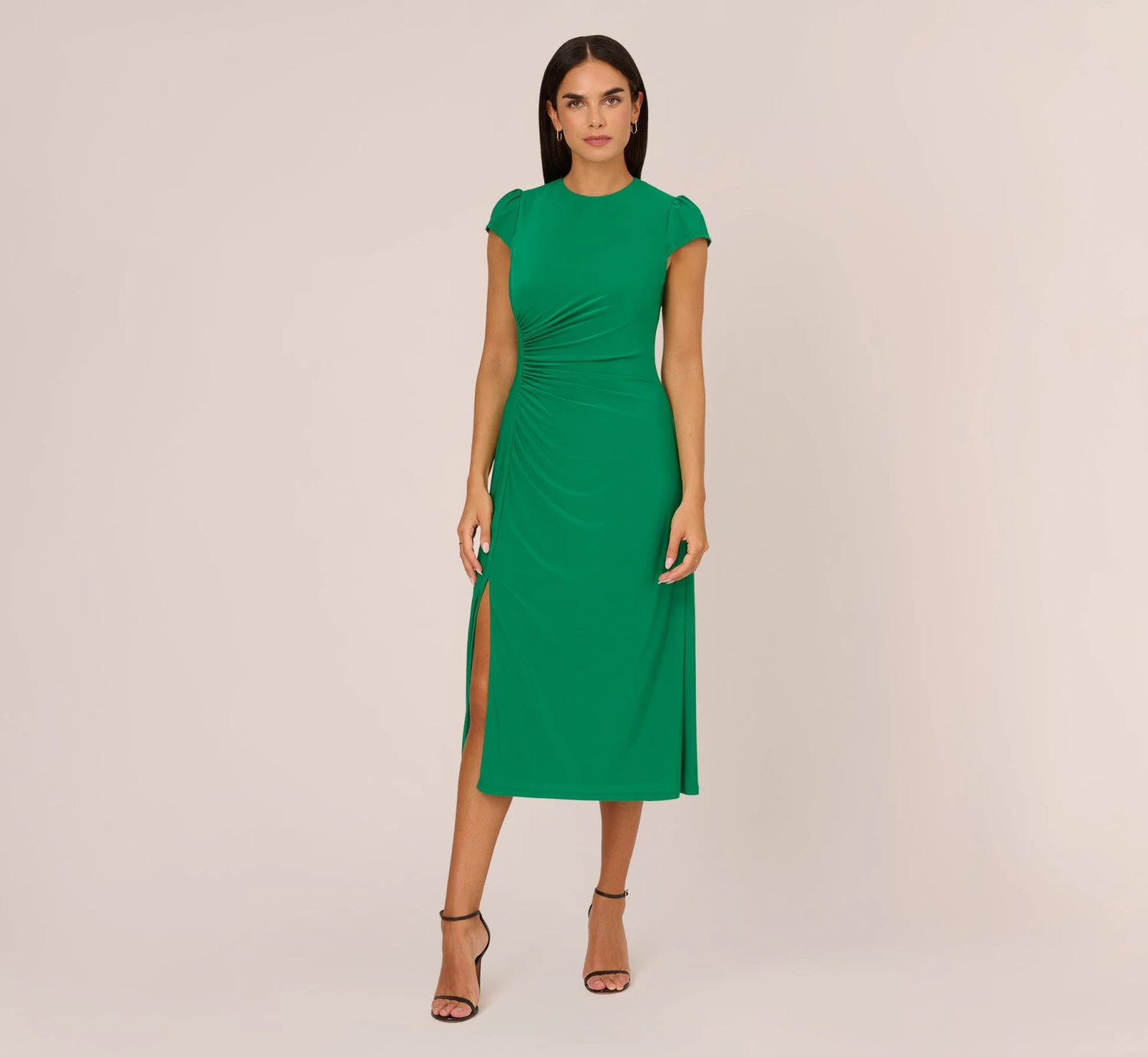 Adrianna Papell Jersey Midi Dress With Cap Sleeves In Vivid Green 1 Adrianna Papell Jersey Midi Dress With Cap Sleeves In Vivid Green
