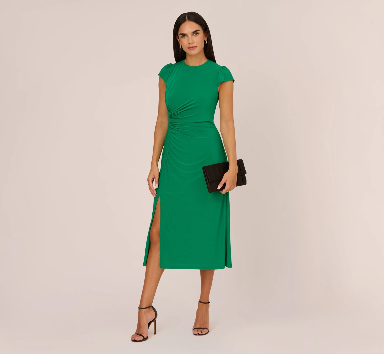 Adrianna Papell Jersey Midi Dress With Cap Sleeves In Vivid Green 2 Adrianna Papell Jersey Midi Dress With Cap Sleeves In Vivid Green - Image 2