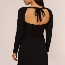Adrianna Papell Long Sleeve Midi Dress With Tie-Back In Black 11 Adrianna Papell Long Sleeve Midi Dress With Tie-Back In Black -Glam Mirth Sales AP1D105153 AA002 Regular Alternate