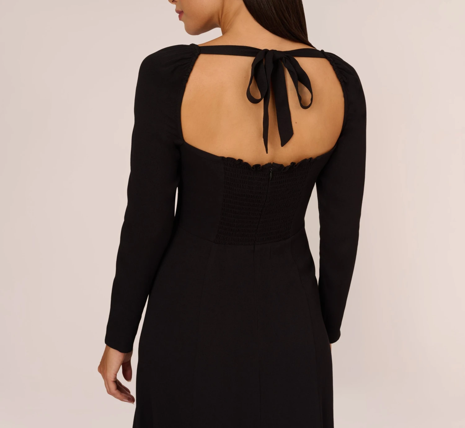 Adrianna Papell Long Sleeve Midi Dress With Tie-Back In Black 6 Adrianna Papell Long Sleeve Midi Dress With Tie-Back In Black - Image 6