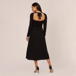 Adrianna Papell Long Sleeve Midi Dress With Tie-Back In Black 9 Adrianna Papell Long Sleeve Midi Dress With Tie-Back In Black -Glam Mirth Sales AP1D105153 AA002 Regular Back