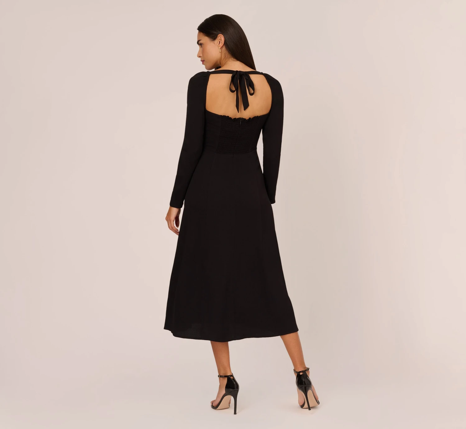Adrianna Papell Long Sleeve Midi Dress With Tie-Back In Black 4 Adrianna Papell Long Sleeve Midi Dress With Tie-Back In Black - Image 4