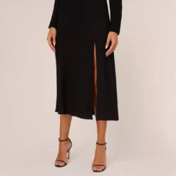 Adrianna Papell Long Sleeve Midi Dress With Tie-Back In Black 10 Adrianna Papell Long Sleeve Midi Dress With Tie-Back In Black -Glam Mirth Sales AP1D105153 AA002 Regular Lifestyle