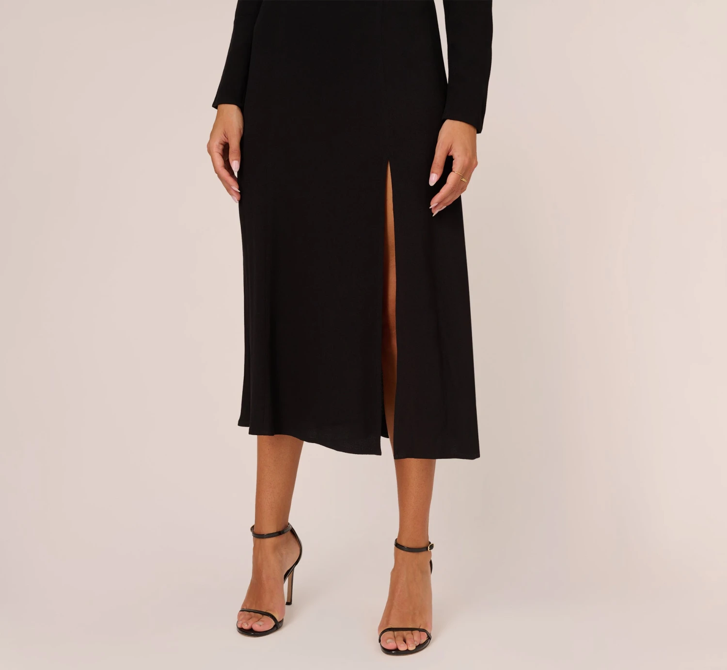 Adrianna Papell Long Sleeve Midi Dress With Tie-Back In Black 5 Adrianna Papell Long Sleeve Midi Dress With Tie-Back In Black - Image 5