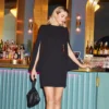 Adrianna Papell Crepe Mini Dress With Split Long Sleeves In Black