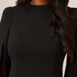 Adrianna Papell Crepe Mini Dress With Split Long Sleeves In Black 13 Adrianna Papell Crepe Mini Dress With Split Long Sleeves In Black -Glam Mirth Sales AP1D105157 AA002 Regular Lifestyle