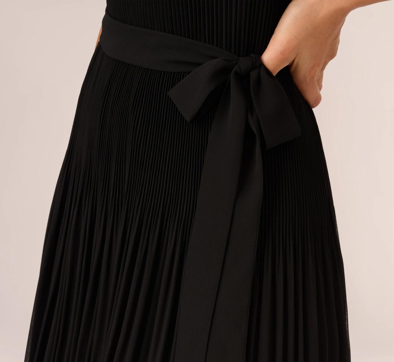 Adrianna Papell Pleated Sleeveless Chiffon Dress With Tie Waist In Black 5 Adrianna Papell Pleated Sleeveless Chiffon Dress With Tie Waist In Black - Image 5