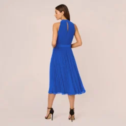 Adrianna Papell Pleated Sleeveless Chiffon Dress With Tie Waist In Dark Cobalt 9 Adrianna Papell Pleated Sleeveless Chiffon Dress With Tie Waist In Dark Cobalt -Glam Mirth Sales AP1D105165 AT401 Regular Back scaled