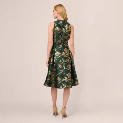 Adrianna Papell Metallic Jacquard High Low Dress With Ruffle Details In Hunter 9 Adrianna Papell Metallic Jacquard High Low Dress With Ruffle Details In Hunter -Glam Mirth Sales AP1D105167 AE303 Regular Back
