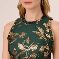 Adrianna Papell Metallic Jacquard High Low Dress With Ruffle Details In Hunter 8 Adrianna Papell Metallic Jacquard High Low Dress With Ruffle Details In Hunter -Glam Mirth Sales AP1D105167 AE303 Regular Detail