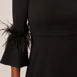 Adrianna Papell Crepe A-Line Dress With Feather-Trimmed Sleeves In Black 13 Adrianna Papell Crepe A-Line Dress With Feather-Trimmed Sleeves In Black -Glam Mirth Sales AP1D105175 AA002 Regular Lifestyle